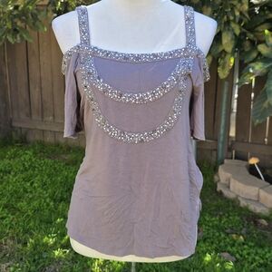 Boston Proper Taupe Embellished Off The Shoulder Blouse Size Xsmall Y2K